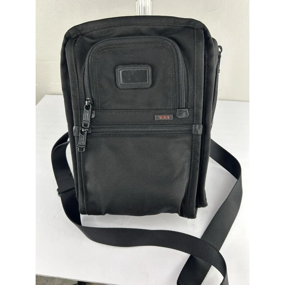 TUMI Alpha Organizer Travel Tote Black X-Body Multi Compartment 12x8x4